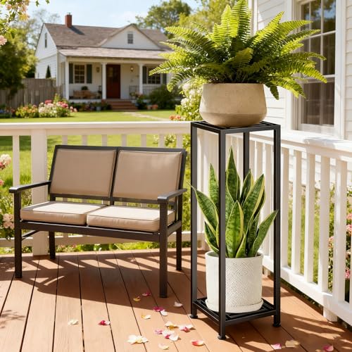 LUBORN Plant Stand Indoor Outdoor, 41'' Tall Wrought Iron Plant Stands, 2 Tier Heavy Duty Metal Pedestal Stand Decorative Flower Stand for Patio Garden Deck Living Room - size: 41''