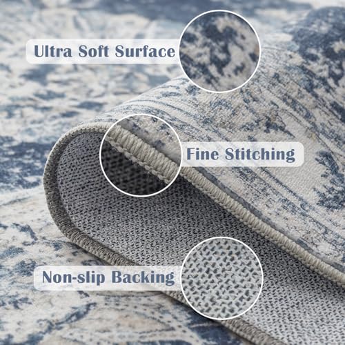 jinchan Fiora Floral 2x3 Rug for Entryway - Vintage Washable Area Rug Ultra-Thin Low Pile Soft Small Non Slip Distressed Indoor Door mat Accent for Entrance Kitchen Bathroom Bedroom (2x3ft, Dark Blue) - color: Distressed Dark Blue, size: 2' x 3' (Buttery
