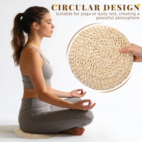 Holibanna Hand-Woven Round Straw Cushion Set of 3 Natural Floor Pillows for Yoga Meditation Tatami Window Seat Dining Room Guest Room Living