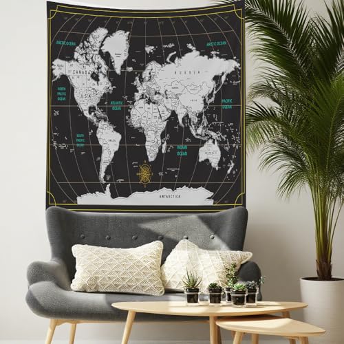 CAPSCEOLL World Map Tapestry Wall Hanging Black White Home Decoration for Bedroom 50X60 Inches - color: Black White 2, size: 50"L x 60"W