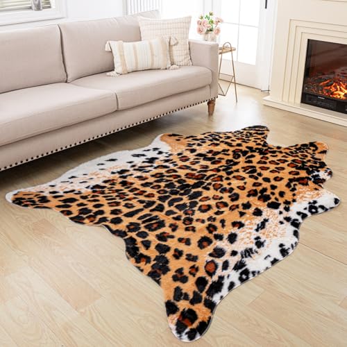Huichenxing2021FURSTORE Leopard Print Rug, Cheetah Rug 5.3ft x 6.7ft Large Faux Cowhide Skin Mat Animal Print Area Rugs for Living Room Bedroom Nursery Home Office Brown - color: Brown Leopard 78.7"l X 63" W