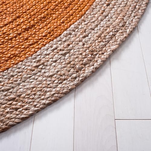 SAFAVIEH Area Rug 3' Round - Natural Fiber Collection - Orange & Natural Brown, Handmade Jute, Braided Border Design (NF801B) - color: Orange/Natural, size: 3' (Round)