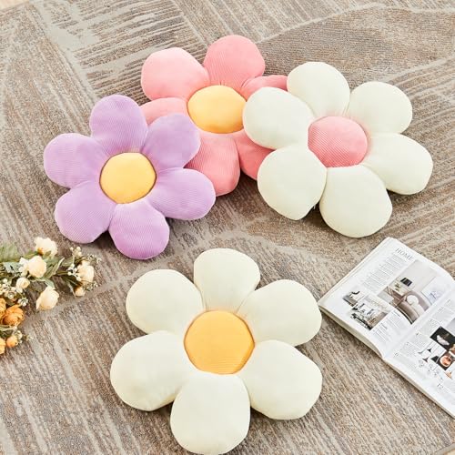 Kcvvcr Pink Flower Pillow, 19.6" Cute Flower Shaped Floor Pillow, Aesthetic Floral Plush Daisy Decorative Throw Pillows for Bed Sofa Couch - color: Al-pink, size: 19.6 Inch