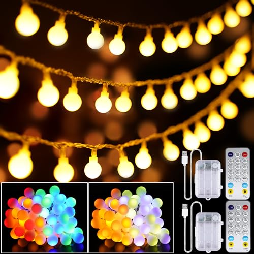 OMIKA 2 Pack 16.5FT 50LED Globe String Lights Battery Operated, Warm White Multicolor USB Fairy Lights Indoor with Remote for Classroom Bedroom Dorm Birthday Patio Tent Party Xmas Décor - color: Color Changing, size: 16.5ft 50LED-2Pack
