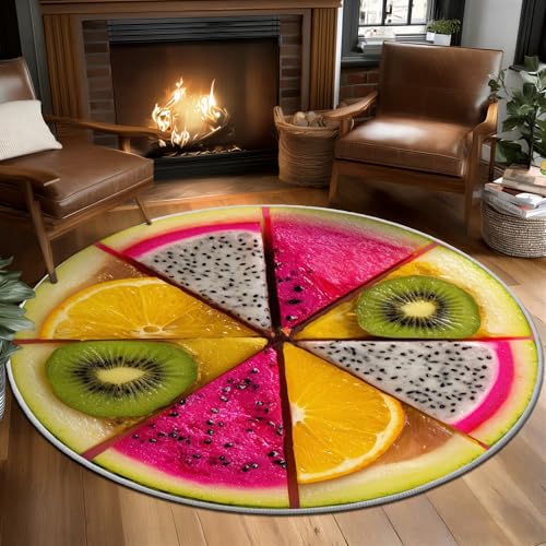 Round Colorful Rug Featuring Bright Fruit Slices Design Washable Carpet Circle Non Slip Playroom Mat Soft Area Decoration Perfect for Kitchen Accent Beautiful Indoor Outdoor Setting Piece 2 ft - color: B, size: 2' (Round)