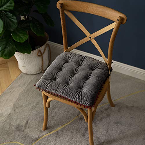 vctops Velvet Soft Square Chair Pad with Ties Cute Gradient Pom Pom Indoor Dining Chairs Cushion (Grey, 16" x 16") - color: Gray, style: 16 Inch x 16 Inch