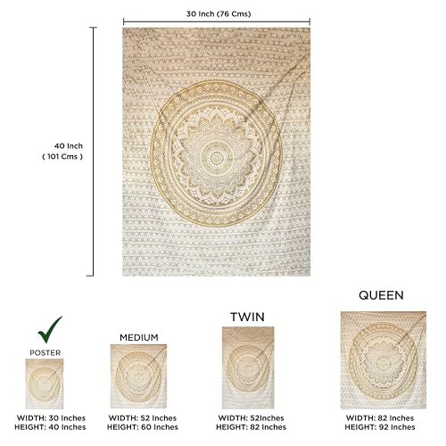 raajsee Mandala Tapestry - Boho Wall Art - 30x40 Inches - White Gold - Bedroom Decor - color: White Gold Ombre, size: 40"L x 30"W