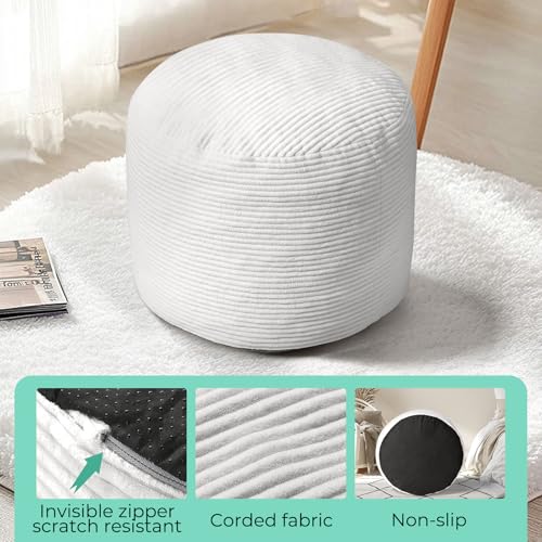 Dual-Size Corduroy Ottoman with Hidden Zipper – Ergonomic Memory Foam Footrest Poufs for Office Desks, Couches & Delicate Floors,Light Gray 26"x 18" - color: Light Gray, size: 26"D x 26"W x 18"H