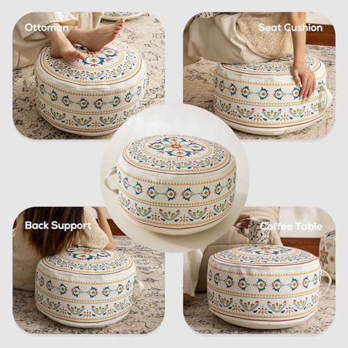 MOCOFO Round Bohemian Ottoman Pouf Cover, 18 Inch, Cotton Blend, Church Window Print, Living Room Storage Footrest, Cover Only (Light Tie-dye Pink) - color: Light Tie-dye Pink