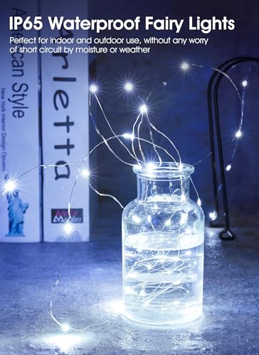 Brightown 12 Pack Led Fairy Lights Battery Operated String Lights Waterproof Silver Wire 7 Feet 20 Led Firefly Starry Moon Lights for DIY Wedding Party Bedroom Patio Christmas (12 Pack, White) - color: White, size: 12 Pack