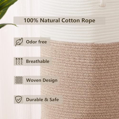80L Extra Large Laundry Hamper Basket Tall Woven Rope Clothes Hamper Blanket Basket for Living Room Bathroom Bedroom Brown 16"L x 16"W x 22"H - color: Brown1, size: Extra Large (80L)