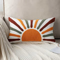 Embroidered Bohemian Style Sun Decorative Throw Pillow Cover, Lumbar Boho Sun Pillow Cover 12 Inches x 20 Inches Cover Only
