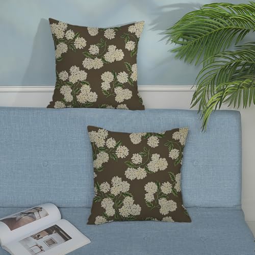 Brown Spring Pillow Covers 16x16 Inch 2 Pcs Green Yellow Hydrangea Flower Decor Throw Pillows Vintage Floral Seasonal Summer Outdoor Decoration Pillowcase Linen Cushion Cover for Couch Sofa - color: Brown Hydrangea, size: 16" x 16" (Pack of 2)