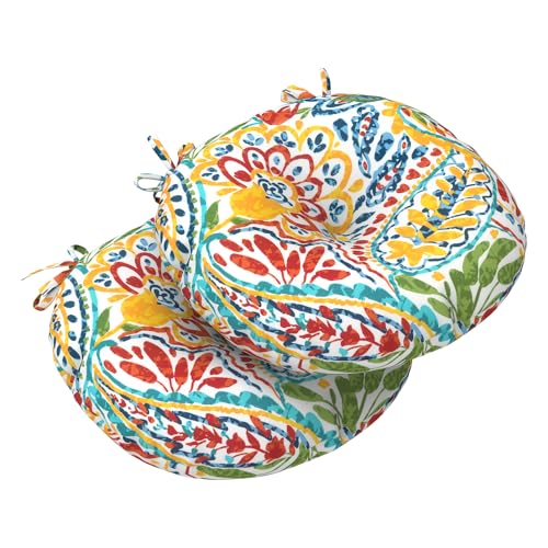 LVTXIII Outdoor Bistro Chair Cushions, 15"x15"x4" Round Patio Chair Cushions, All Weather Tufted Seat Cushions for Patio Furniture Use, Set of 2, A Paisley Ummi Multi - color: A Paisley Ummi Multi