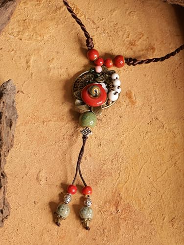MINACHI Vintage Bohemian Colorful Ceramic Bead Antique Flower Y Necklace, Vintage Boho Hippie Statement Jewelry Gift for Women - color: S06