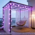 Purple Flower Fairy String Lights on Black Wire, Plug in Connectable 33FT 100 LED Waterproof with 8 Modes for Indoor Outdoor Christmas, Valentine's Day, Wedding Party & Patio Balcony Ambiance - color: Purple Flower-Black Wire