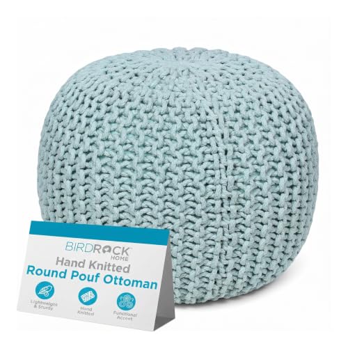 BIRDROCK HOME Round Pouf Ottoman Foot Rest - 18.5”x18.5”x15” Boho Compact Comfortable Soft Cotton Braided Foot Stool with Bean Bag Filling for Living Room, Bedroom, or Nursery (Sage Green) - color: Sage Green