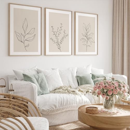 Botanical Wall Art Decor Set of 3 Neutral Wall Decor Boho Beige Canvas Wall Art Botanical Minimalist Pictures Botanical Neutral Prints Beige Posters Boho Artwork for Room Bedroom 24x36 Inch Unframed - color: Minimalist Art, size: 24x36 Inch Unframed