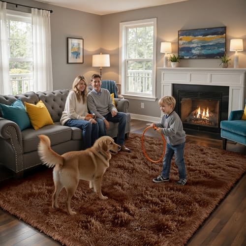 Fluffy Rug Shag Area Rug, Brown 2x4 Area Rugs for Bedroom, Small Bedside Rug, Soft Fluffy Shag Entryway Throw Rugs for Living Room Bedroom Room Home Decor - color: Mottling Brown, size: 2' x 4' (Rectangular)