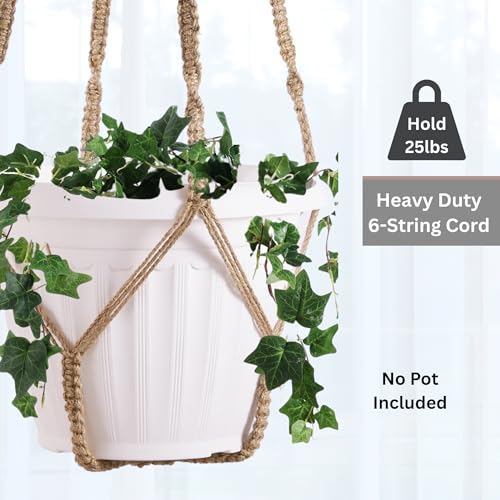 Giant XXL 55 Inches Macrame Planter Hanger Large for 15 inch Pot + Swag Hook | Extra Large Hanging Planter for Indoor Plants | No Pot/Plant Included (XXL Jute) - color: Brown
