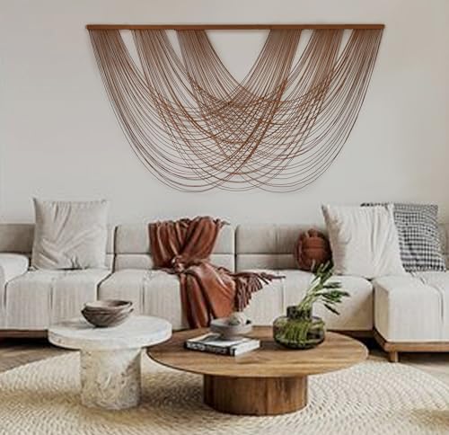Large Macrame Wall Hanging Brown Die-Dyed 59.00" W x 31.00" L Boho Wall Decor Yarn Tapestry Craftsmanship Home Macrame Wall Decor - color: Brown2