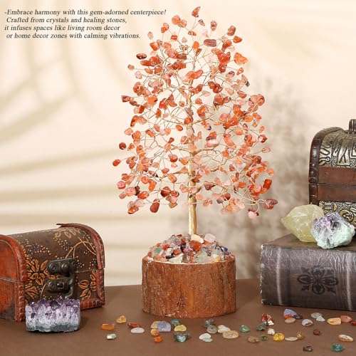 MAIBAOTA Carnelian Crystals Tree of Life Red Office Home Decor Good Luck Handmade Feng Shui Spiritual Gifts for Women - color: Red02