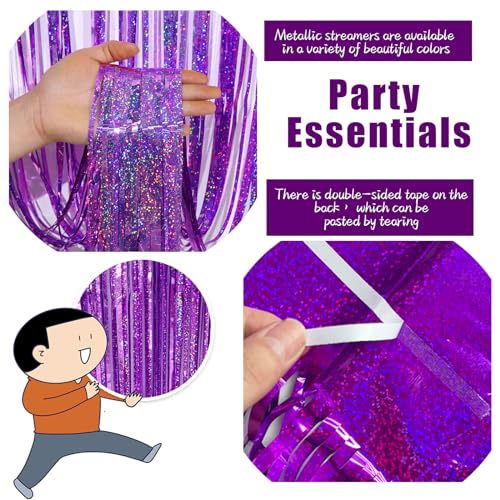 3 Pack Purple Backdrop Tinsel Streamers Foil Fringe Backdrop Halloween Party Decorations Purple Backdrop Curtain Birthday Graduation Bachelorette Christmas New Year Party Decorations - color: Purple