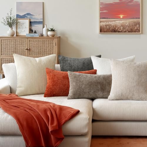 MIULEE Pack of 2 Fall Burnt Orange Decorative Pillow Covers 16x16 Inch Soft Chenille Couch Throw Pillows Farmhouse Cushion Covers for Home Decor Sofa Bedroom Living Room - color: Burnt Orange, size: 16" x 16" (Pack of 2)