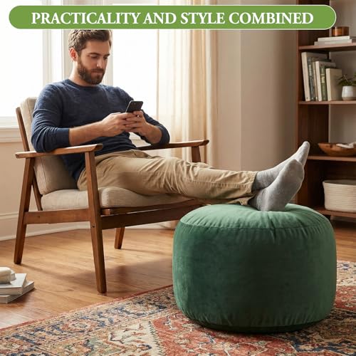 Yookeer Round Velvet Pouf Ottoman 20x12 Inch Green Foot Rest Stool Soft Floor Pouf for Living Room, Bedroom, Decorative Comfortable Home Furniture Accessory