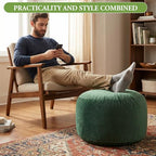 Yookeer Round Velvet Pouf Ottoman 20x12 Inch Green Foot Rest Stool Soft Floor Pouf for Living Room, Bedroom, Decorative Comfortable Home Furniture Accessory