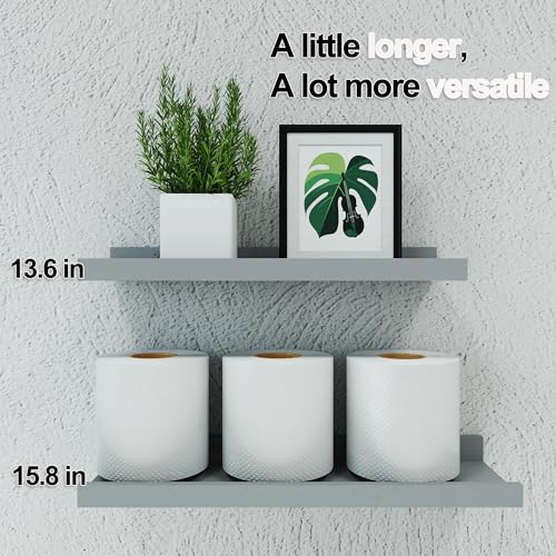Floating Shelves for Wall Decor, Wall Mounted Wood Storage Shelf for Bedroom, Living Room, Bathroom, Kitchen, Nursery, Display Picture Ledge Shelf with Lip Set of 2-14 Inches, Grey - color: Grey, size: 13.6in