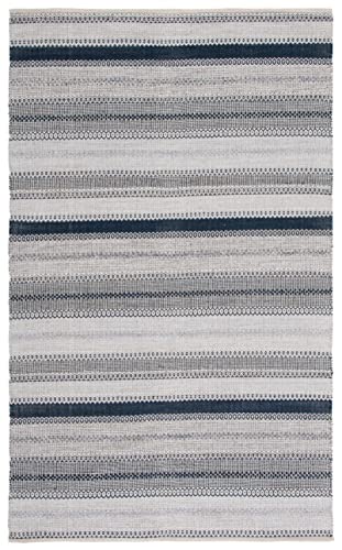 SAFAVIEH Montauk Collection Accent Rug - 4' x 6', Grey & Black, Handmade Flat Weave Boho Stripe Cotton, Ideal for High Traffic Areas in Entryway, Living Room, Bedroom (MTK851H) - color: Grey/Black, size: 4' x 6' (Rectangular)