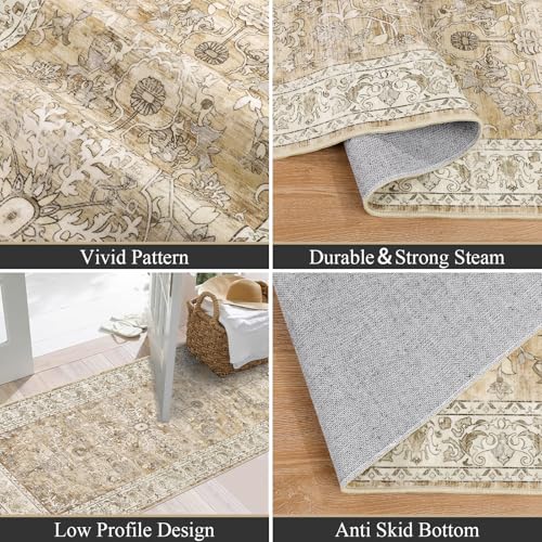 U'Artlines 2' x 6' Boho Hallway Runner Rug Vintage Farmhouse Non Slip Soft Washable Accent Runner Carpet for Kitchen, Entryway, Laundry, Living Room(Cream Tan) - color: Cream Tan, size: 2' x 6' (Runner)