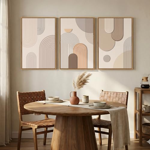 3 Piece Framed Neutral Boho Wall Art for Living Room, Large Minimalist Abstract Canvas Artwork for Walls, Mid Century Modern Beige Geometric Prints Paintings for Bedroom Hallway Wall Decor 16x24 Inch - color: Beige, size: 24" H x 16" W x 3Pcs