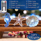 Impress Life Ocean Decor String Lights, Beach Decor Starfish Seahorse Sand Dollars Nautical Decorative Lights Battery & USB Plug In with Remote 10 ft 30 LEDs for Covered Outdoor Bedroom Birthday Party