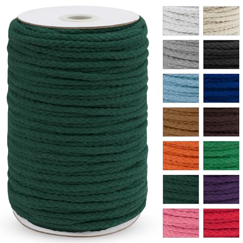 JeogYong Braided Macrame Cord 5mm x 295ft, Natural 8-Strand Braided Cotton Rope, Colored Drawstring Cord Craft Rope for Plant Hangers, Wall Hanging, Dream Catcher, Garden, DIY Projects - color: Dark Green
