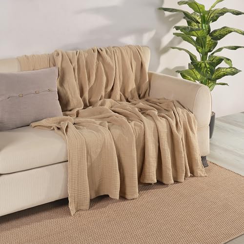 Muslin Blanket - Pure 100% Turkish Cotton Airy Soft Light Versatile Gauze Throw Blanket for Bed, Couch, Sofa (Beige, Throw Size (50" x 66" inch)) - color: Beige, size: Throw Size ( 50" x 66" inch )