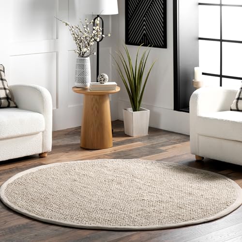nuLOOM Ashli Solid Farmhouse Jute Area Rug, 4' Round, Off-white - color: Off White, size: 4' (Round)