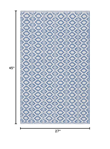 SAFAVIEH Montauk Collection Accent Rug - 2'3" x 3'9", Ivory & Blue, Handmade Geometric Cotton, Ideal for High Traffic Areas in Entryway, Living Room, Bedroom (MTK716C) - color: Ivory/Blue, size: 2'3" x 3'9" (Rectangular)