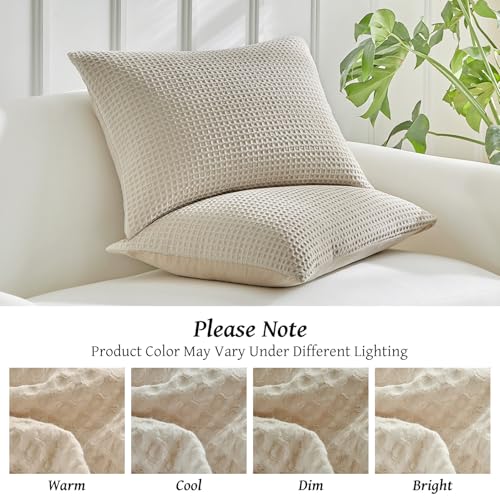WARMDERN Waffle Weave Pillowcases Standard Size 4 Pack Pillow Cases Soft Microfiber Pillow Case Covers Set of 4 Boho Woven Textured Pillowcase with Envelope Closure(Khaki, 20x26 Inches, 4 Pack) - color: Khaki-waffle Weave, size: 20" x 26" (Pack of 4)