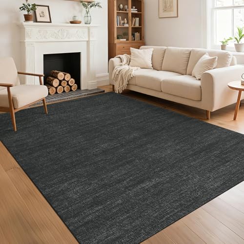 5x7 Washable Rugs Non Slip Minimalist Area Rug for Bedroom Soft Low Pile Solid Color Large Bedroom Throw Carpet Stain Resistant Classic Neutral Area Rug Plain Boho Rugs for Kitchen Nursery, Black - color: Black, size: 5' x 7' (Rectangular)