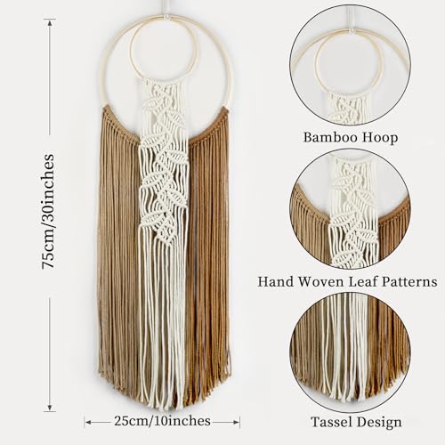 LB Boho Macrame Wall Hanging, Handmade Woven Tapestry Wall Hanging Decor Vintage Home Decor Aesthetic Brown Macrame Wall Art for Living Room Apartment Office Backdrop,10X30 Inch - color: Brown