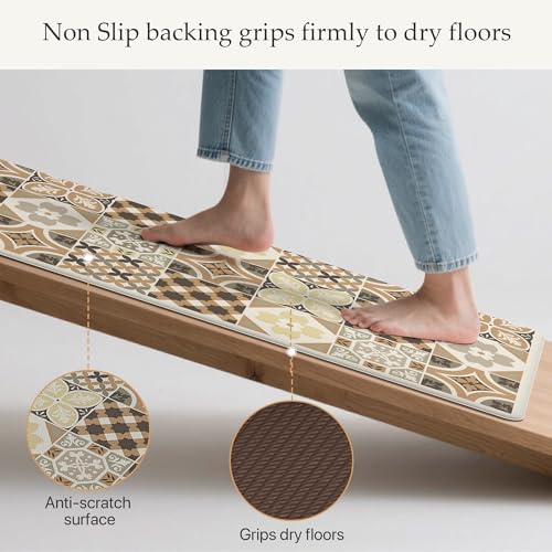 GENIMO Anti Fatigue Kitchen Mats for Floor, Cushioned Non Slip Kitchen Rug, Waterproof Kitchen Floor Mat Runner, Kitchen Mat for Laundry, Sink, Office, Entryway, 17.3"x47"+17.3"x30", Beige - color: D.beige, size: 17.3"x47"+17.3"x30"