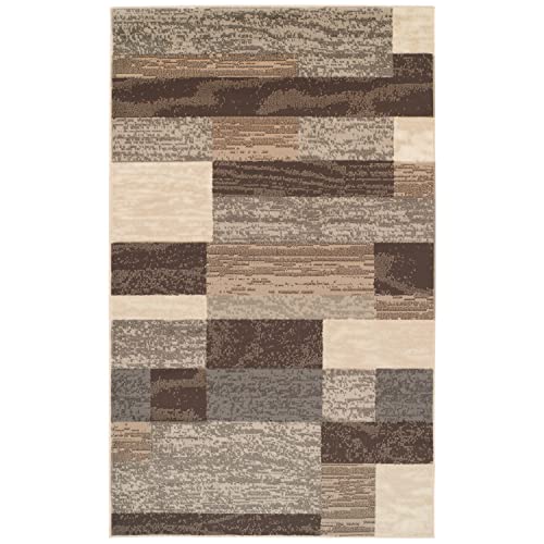 Superior Indoor Area Rug, Jute Backed, Modern Geometric Patchwork Floor Decor for Bedroom, Office, Living Room, Entryway, Hardwood Floors, Rockwood Collection, 3' x 5', Slate - color: Slate, size: 3 ft x 5 ft