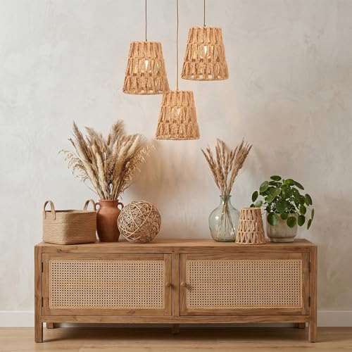 6 Pcs Small Rattan Bell Lamp-Shade, Rattan Lamp Shade,Boho Lamp-Shades Replacement Bohemian Style Light-Shade Replacement for Floor Lamp Pendant Light Wall Sconces(Rattan,Brown,Clip on)