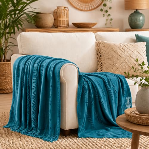 BATTILO HOME Teal Blue Throw Blanket for Couch, Decorative Throw Blanket for Sofa Bed Room Home Decor, 50"x60" - color: Teal, size: 50 x 60 in.