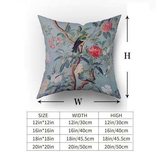 Chinoiserie Pillow Cover 16x16 Inch Blue Gray Vintage Bird Floral Throw Pillow Covers Farmhouse Flower Decorative Outdoor Pillowcase Cotton Square Cushion Cover for Couch Sofa Bed Decor (Pack of 2) - color: Blue Gray, size: 16" x 16" (Pack of 2)