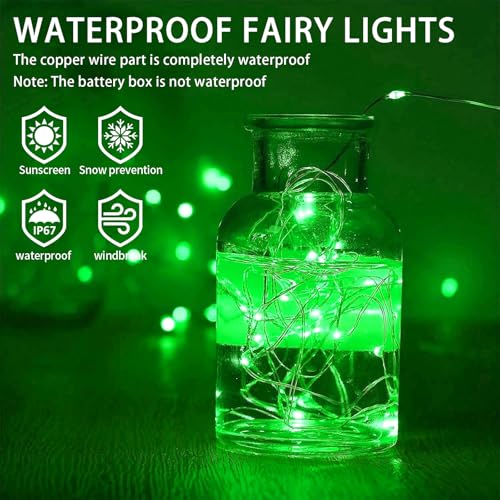 12 Pack Green Fairy Lights Battery Operated, 7ft 20 LED Mini String Twinkle Lights for Christmas St. Patrick's Day Halloween Mason Jars Centerpiece Table Decorations (12, Green) - color: Green