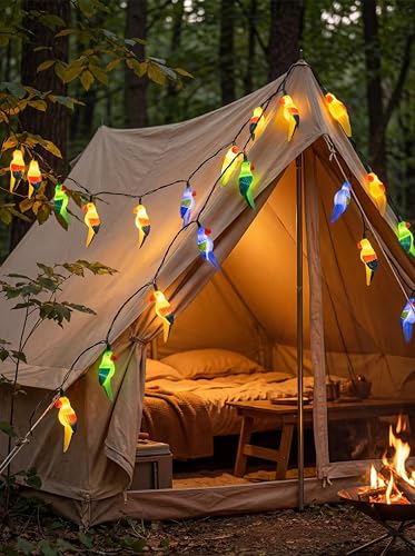 Outdoor Tropical Parrot String Lights Plug in, 8.5Ft Outdoor Hawaiian Decorative Patio String Lights with 10 Colorful Parrot Lights, Hanging Novelty Bird Lights for Deck Backyard Trees Stair Party - color: Parrot Lights