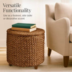 Best Choice Products 17" Round Storage Ottoman W/Lid, Handwoven Water Hyacinth Footstool, Footrest w/Wooden Legs, Accent Side Table, Storage Container, Plant Stand - Chestnut - color: Chestnut